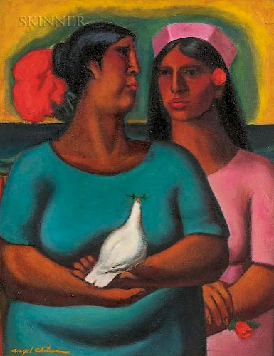 Angel Chávez (Peruvian, 1929-1995)  Two Women with a Dove