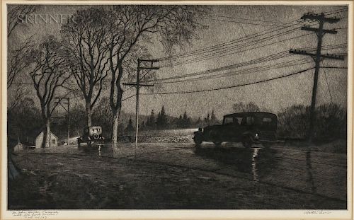 Martin Lewis (American, 1881-1962)  Wet Night, Route 6