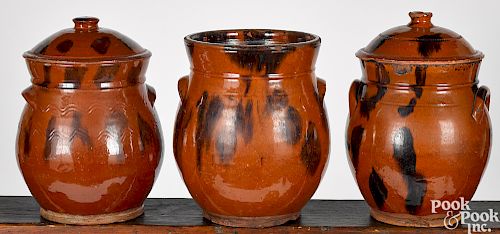 Three New England redware jars