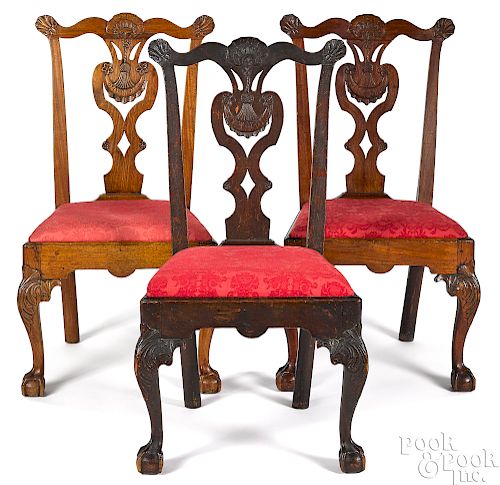 Set of three Philadelphia Chippendale side chairs