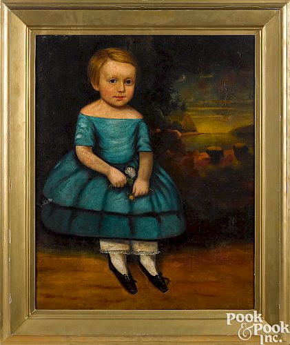 Pair of American oil on canvas portraits of children