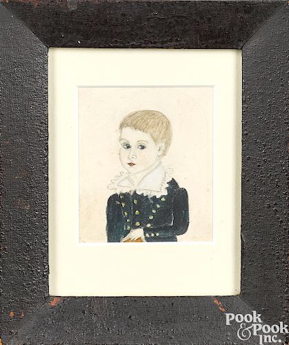 Miniature watercolor and pencil portrait of a boy