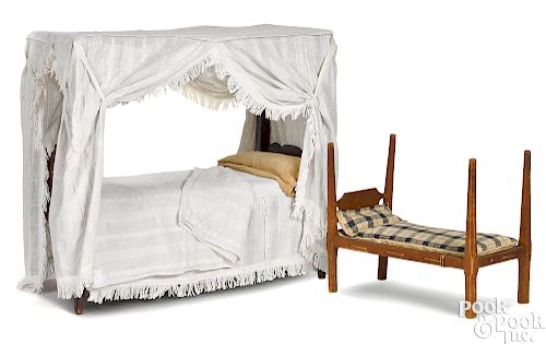Two New England maple and pine doll beds