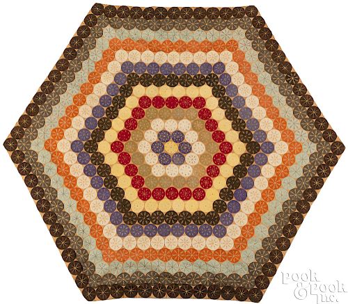 Large hexagonal felt penny rug