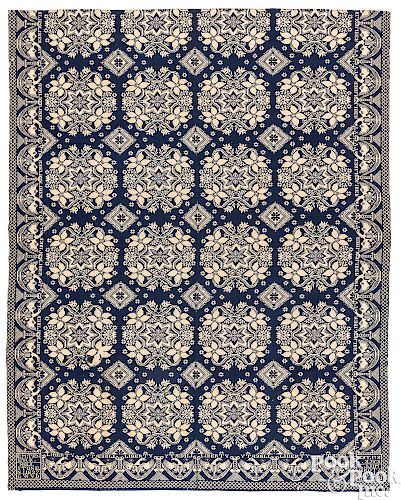 New Jersey blue and white jacquard coverlet
