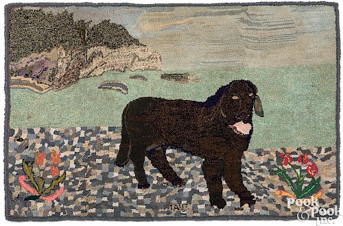 American hooked rug with dog