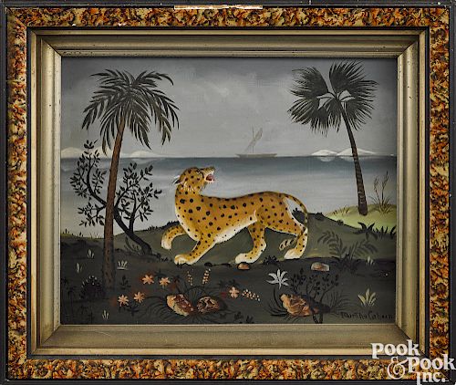 Martha Cahoon oil on board of a leopard
