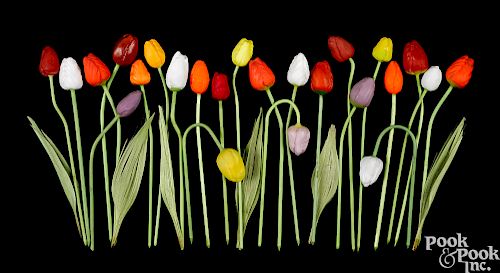 Twenty-four German blown glass tulips