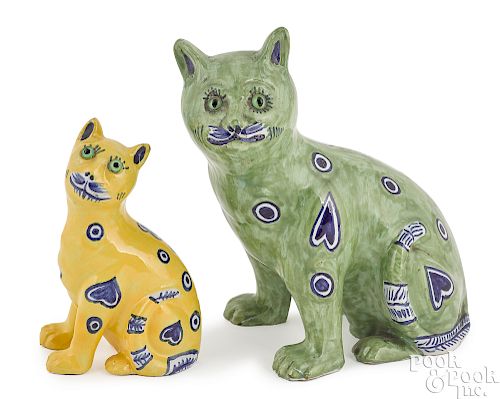 Two Emile Galle faience cats