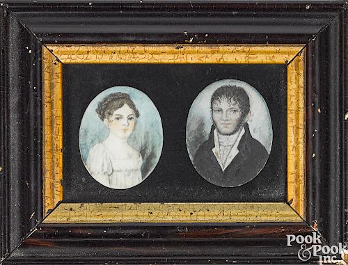 Pair of miniature watercolor on ivory portraits