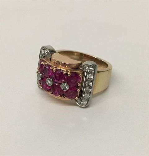 VINTAGE RUBY & DIAMOND RING IN 14 KT GOLD