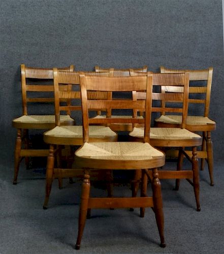 SET OF 6 TIGER MAPLE SHERATON FANCY CHAIRS
