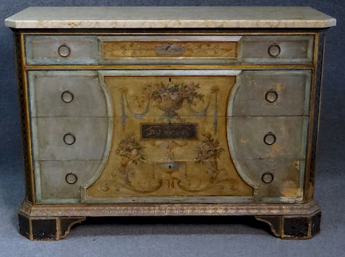 MARBLE TOP PAINTED ITALIAN COMMODE