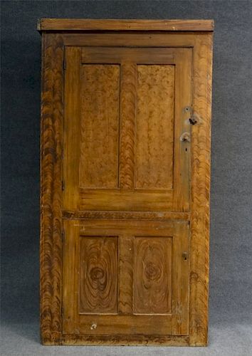 DOOR OVER DOOR 19THC.FEATHER GRAINED WALL CUPBOARD