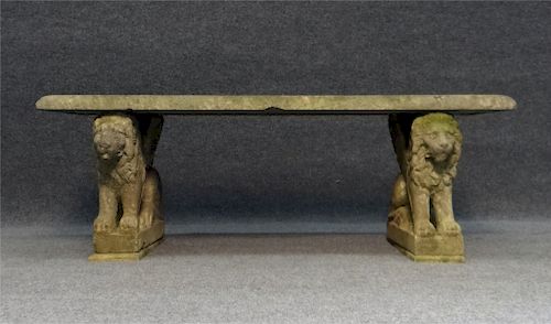 MARBLE BENCH W/ LION HEAD SUPPORTS, 19THC.