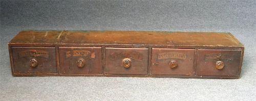 BANK OF 5 APOTHECARY DRAWERS W/ ORIGINAL  LABELS