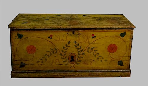 PAINT DECORATED CHROME YELLOW HOPE CHEST DATED