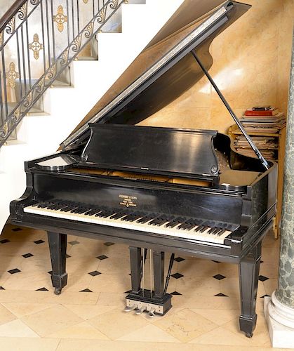 Steinway and Sons baby grand piano, ebonized, #129530, overstrung scale pat Dec 20 1859 May 28, 1872 New York, raised letters: minia...