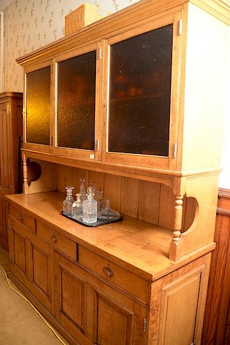Large oak sideboard with three door top. height 90 inches, width 78 inches, depth 24 inches ***If this lot is not picked up on Sat...