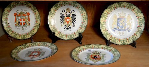 Two sets of plates, eleven total including five Fenton National Emblem plates and six French flower plates. 
diameters 9 inches and ...