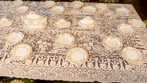 98 piece set of Davenport Longport porcelain dinnerware, white porcelain with scrolling gilt design to inclu...