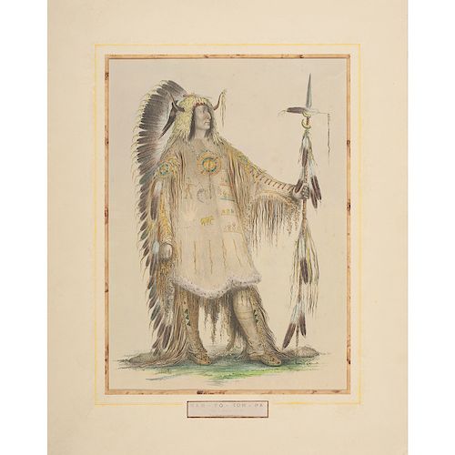 George Catlin (American, 1798-1872) Hand-Colored Lithograph on Paper