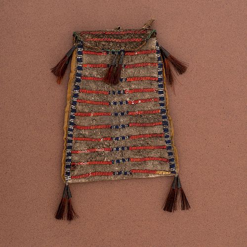 Northern Plains Beaded and Quilled Buffalo Hide Bag