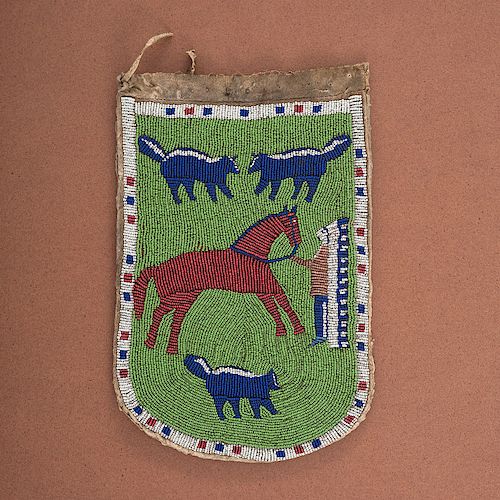 Cheyenne River Sioux Pictorial Beaded Pouch
