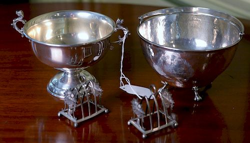 Four piece sterling lot with two bowls and a pair of Black Starr & Frost holders