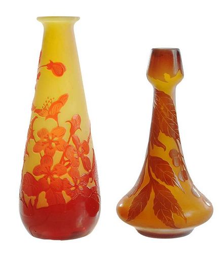 Two Emile Gallé Glass Cabinet Vases