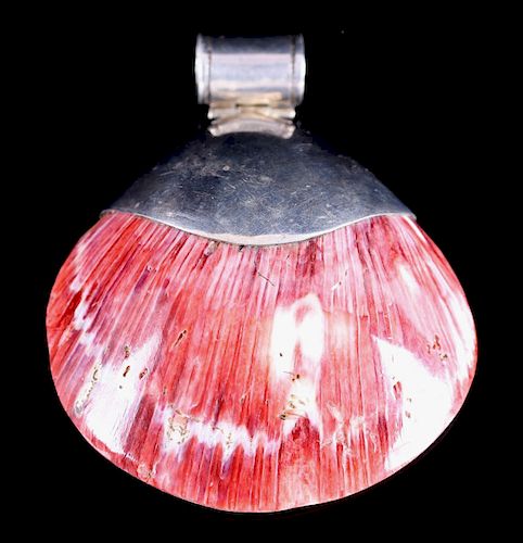Signed Navajo Polished Spiny Red Oyster Pendant