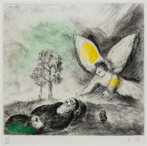 Marc Chagall, (French/Russian, 1887–1985), Elijah Touched by an Angel from The Bible, c. 1930