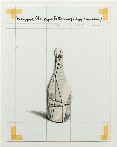 Christo and Jeanne-Claude, (American, b. 1935), Wrapped Champagne Bottle, Project for Happy Anniversary, 1997