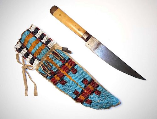 Cheyenne Fully Beaded Sheath & 1870-1880 Knife