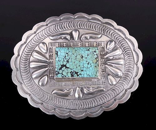 Navajo Sterling and Number 8 Turquoise Buckle