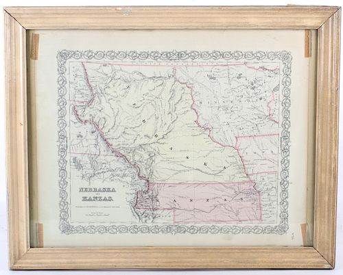 1855 J.H. Colton Kansas/Nebraska Hand Tinted Map
