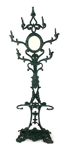 Ornate Victorian Cast Iron Coat Rack with Mirror