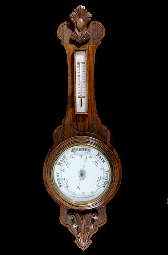Aneroid Hanging Barometer with Carved Oak