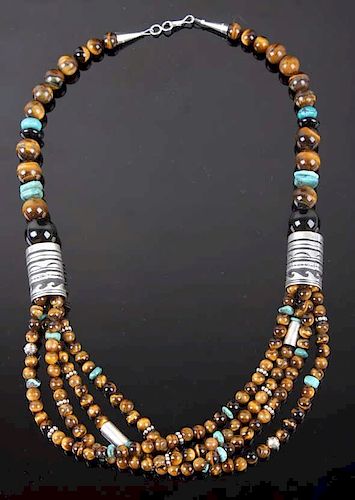 Navajo Tiger Eye & Turquoise Beaded Necklace