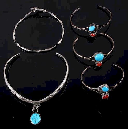 Collection of Navajo Silver & Turquoise Bracelets