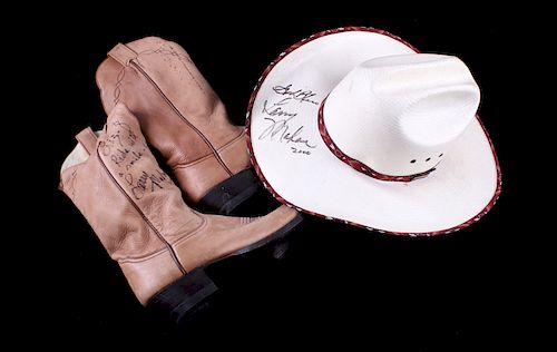 Autographed Legend Larry Mahan Cowboy Boots & Hat