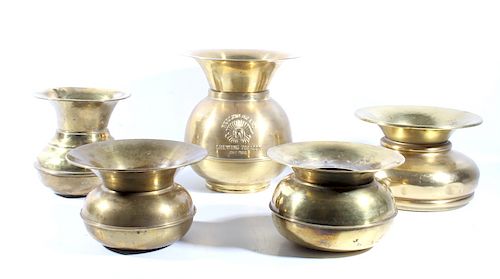 Five Antique Brass Spittoons