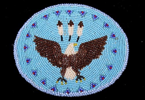 Crow Indian Eagle Beaded Round Belt Buckle