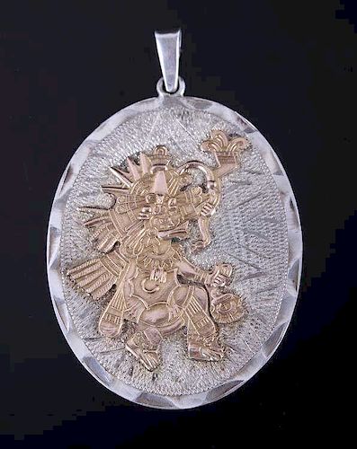 Sterling Silver & Gold Fill Mayan Warrior Pendant