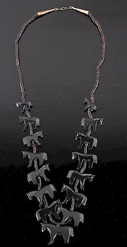 Navajo Black Jet Carved Horse Effigy Necklace