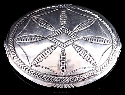 Navajo Cast Sterling Silver Geometric Belt Buckle