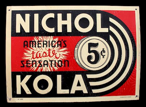 Nichol-Kola Embossed Advertising Sign c. 1940's