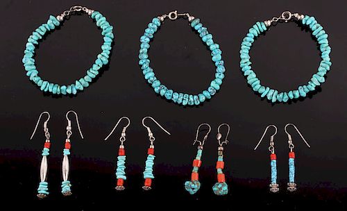 Collection of Silver Turquoise Earrings & Bracelet