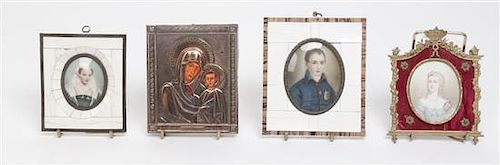 Three Portrait Miniatures, Height of tallest 5 inches.
