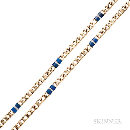 18kt Gold, Lapis, and Diamond Chain